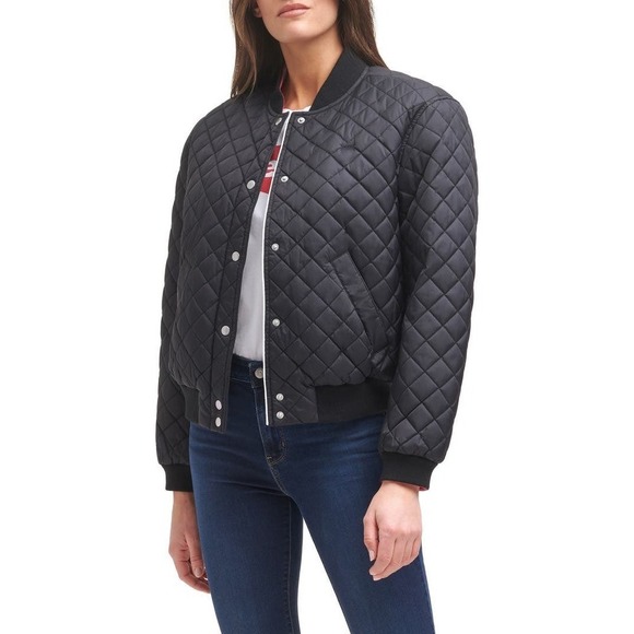Levi's Jackets & Blazers - Levi's‎ Women's Black Quilted Bomber Jacket Sherpa Lined Snap Front Size Small